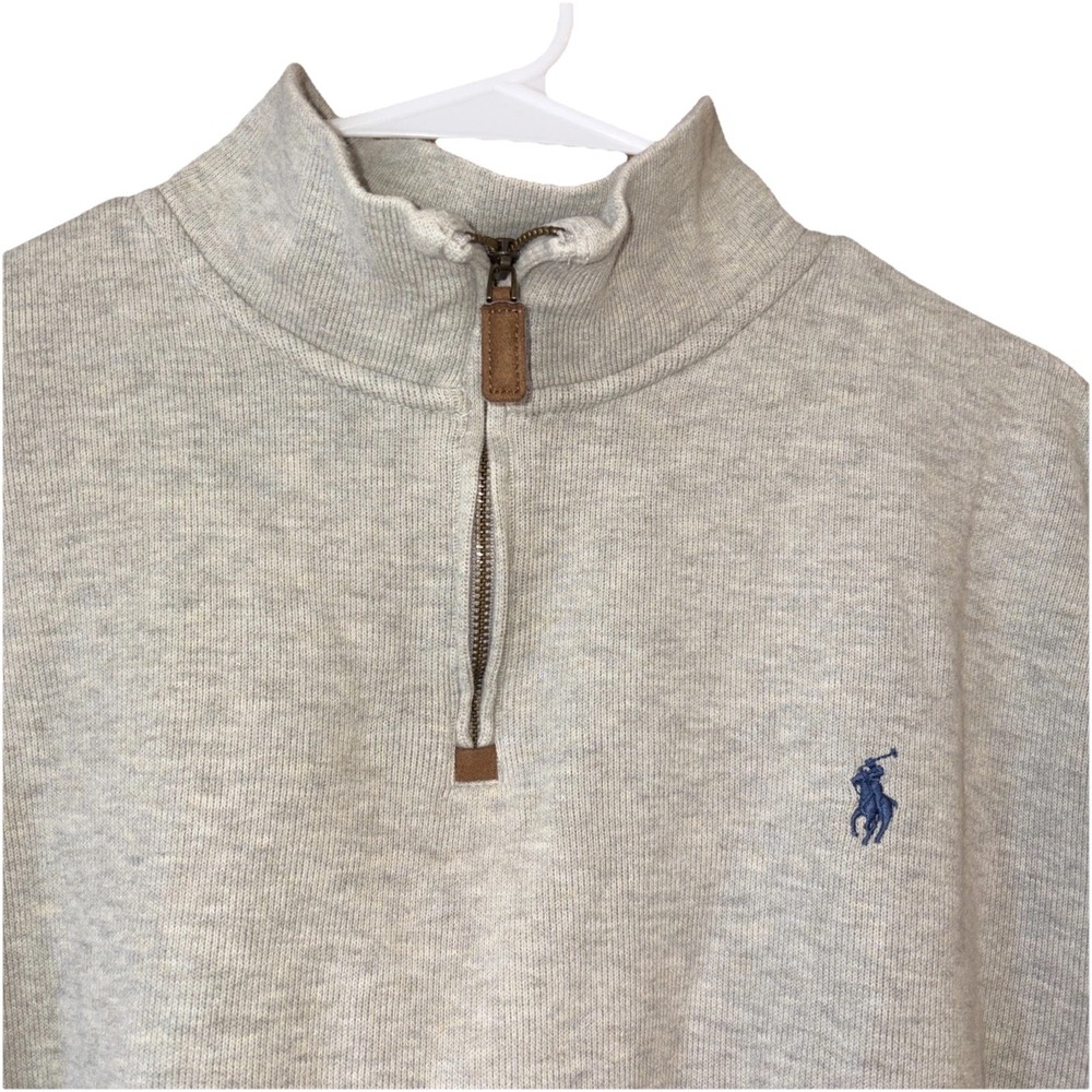 Men's‎ 2X Polo Ralph Lauren Estate Rib Pullover Gray 1/4 Zip Pony Logo - Picture 4 of 5
